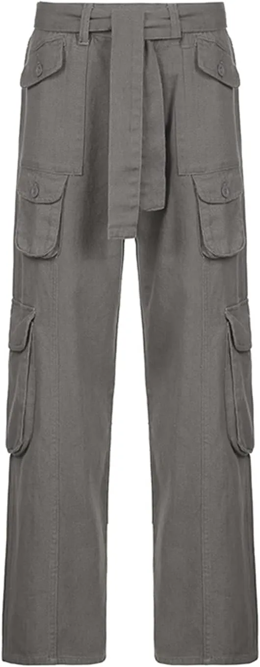 NUFIWI Women Low Waist Cargo Pants Straight Leg Baggy Trousers Aesthetic Wide Leg Denim Jeans Harajuku Grunge Streetwear
