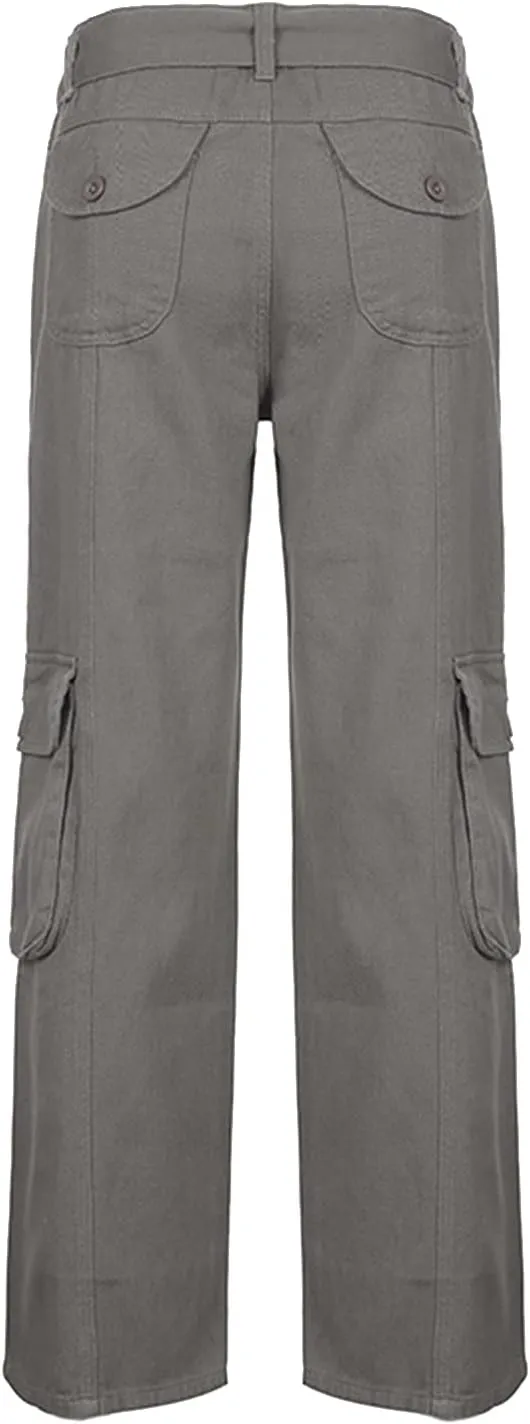 NUFIWI Women Low Waist Cargo Pants Straight Leg Baggy Trousers Aesthetic Wide Leg Denim Jeans Harajuku Grunge Streetwear