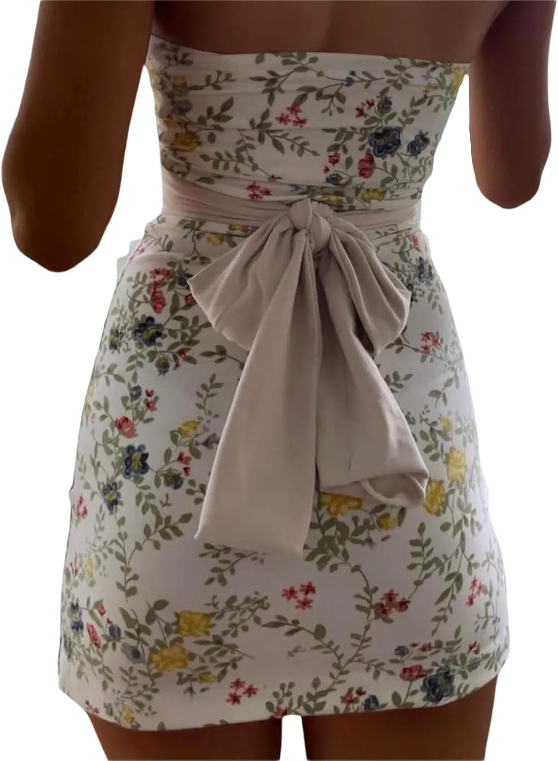 NUFIWI Women Y2k Off Shoulder Mini Dress Strapless Floral Printed Tube Dress Bodycon Backless Short Party Dress
