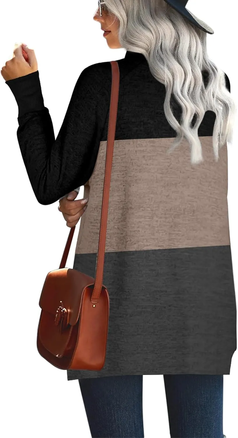 OFEEFAN Women's Turtle Neck Sweatshirts High Low Hem Side Slit