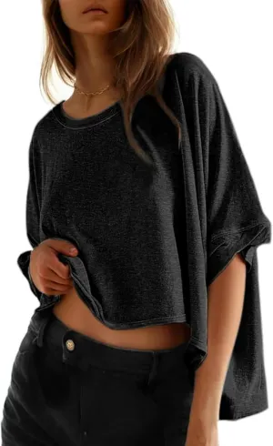 Oversized Tshirts for Women Short Batwing Sleeve Crewneck Summer Tee Tops