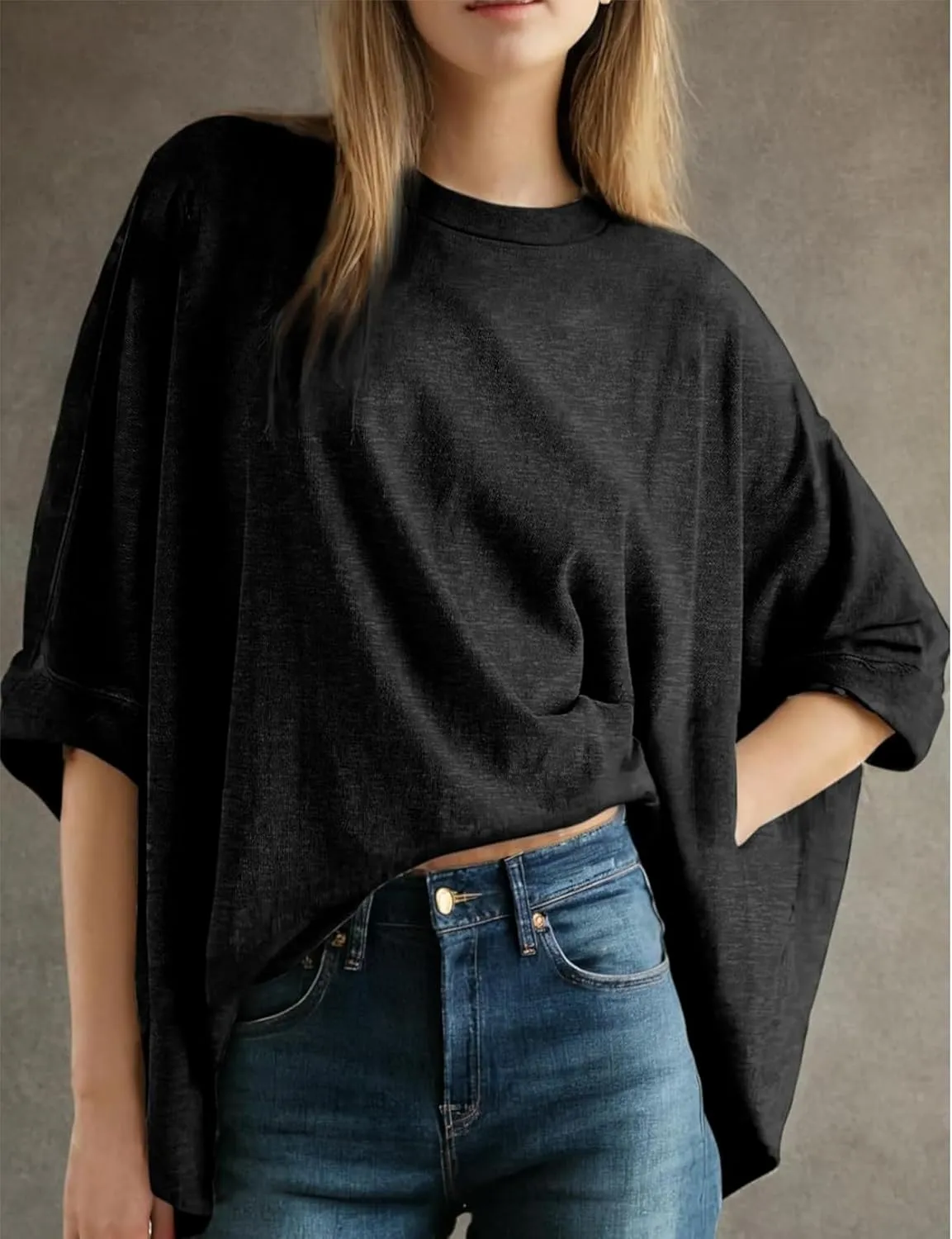 Oversized Tshirts for Women Short Batwing Sleeve Crewneck Summer Tee Tops