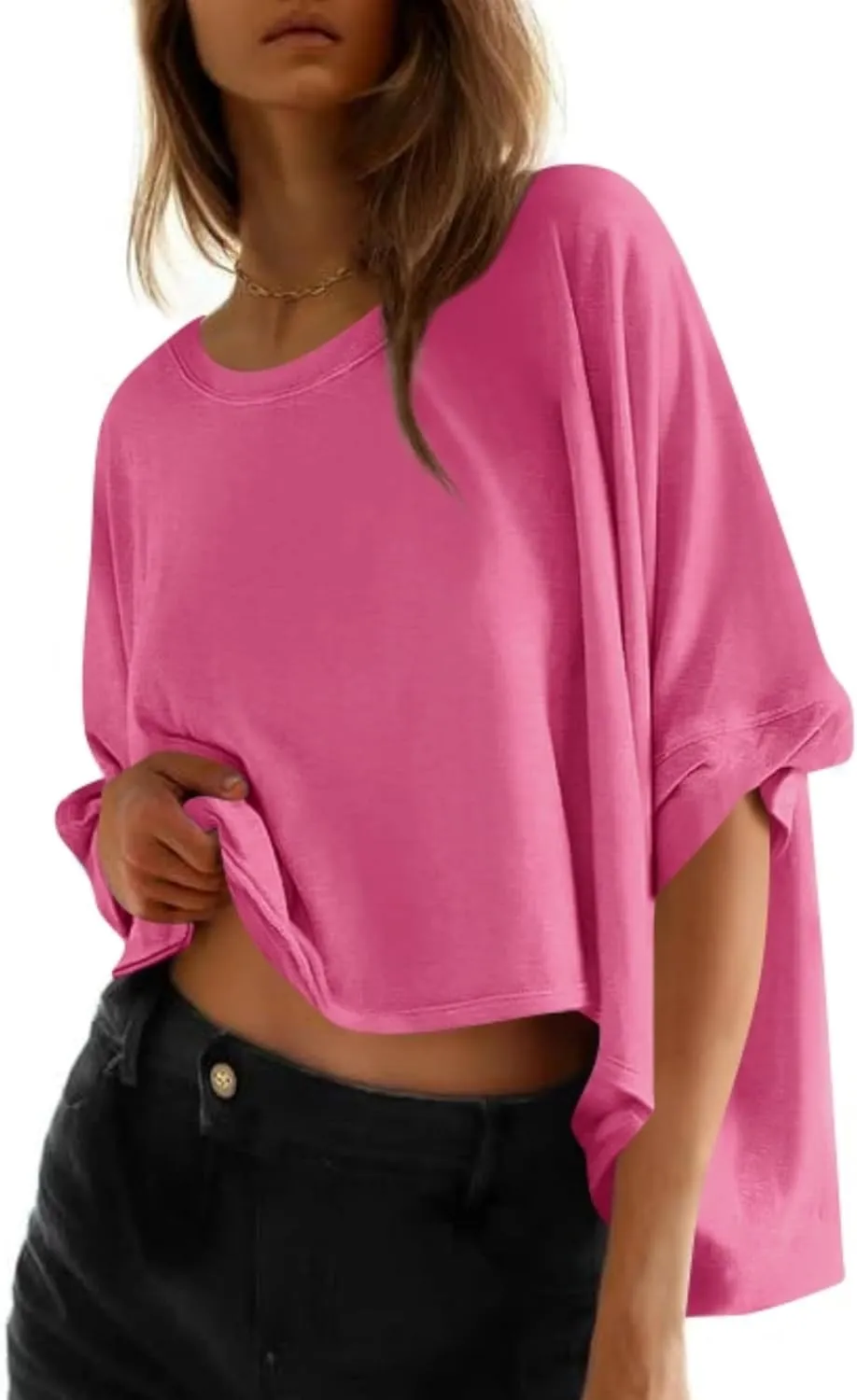 Oversized Tshirts for Women Short Batwing Sleeve Crewneck Summer Tee Tops