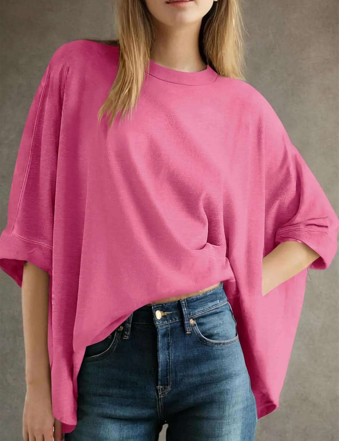 Oversized Tshirts for Women Short Batwing Sleeve Crewneck Summer Tee Tops