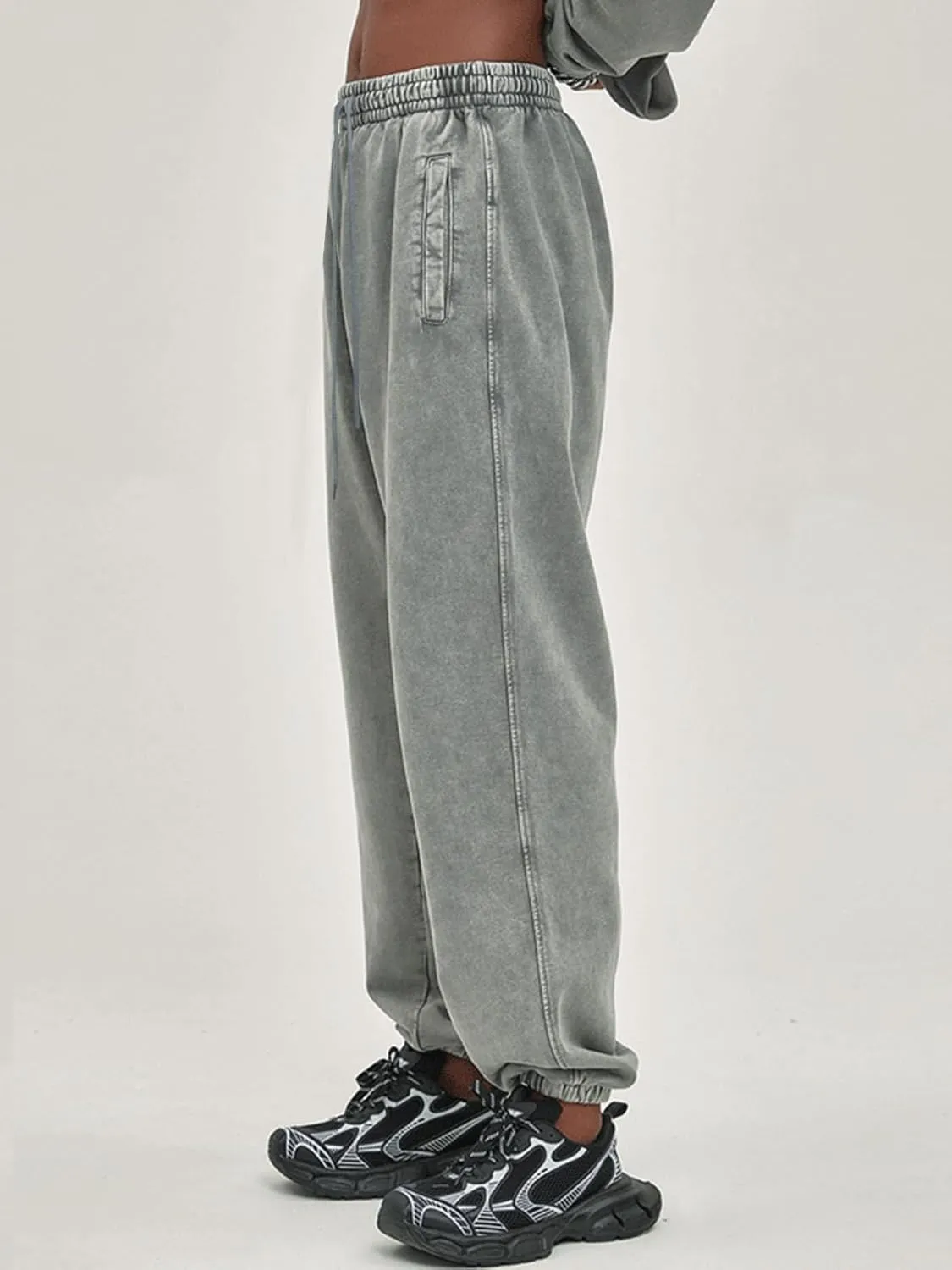 Oymyakon Men's Acid Wash Sweatpants Elastic Waist Drawstring Sweat Pants Cotton Athletic Jogger Long Pants with Pockets