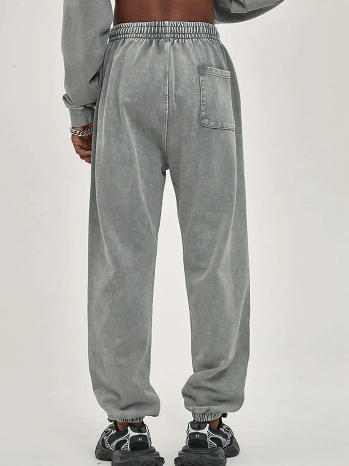 Oymyakon Men's Acid Wash Sweatpants Elastic Waist Drawstring Sweat Pants Cotton Athletic Jogger Long Pants with Pockets