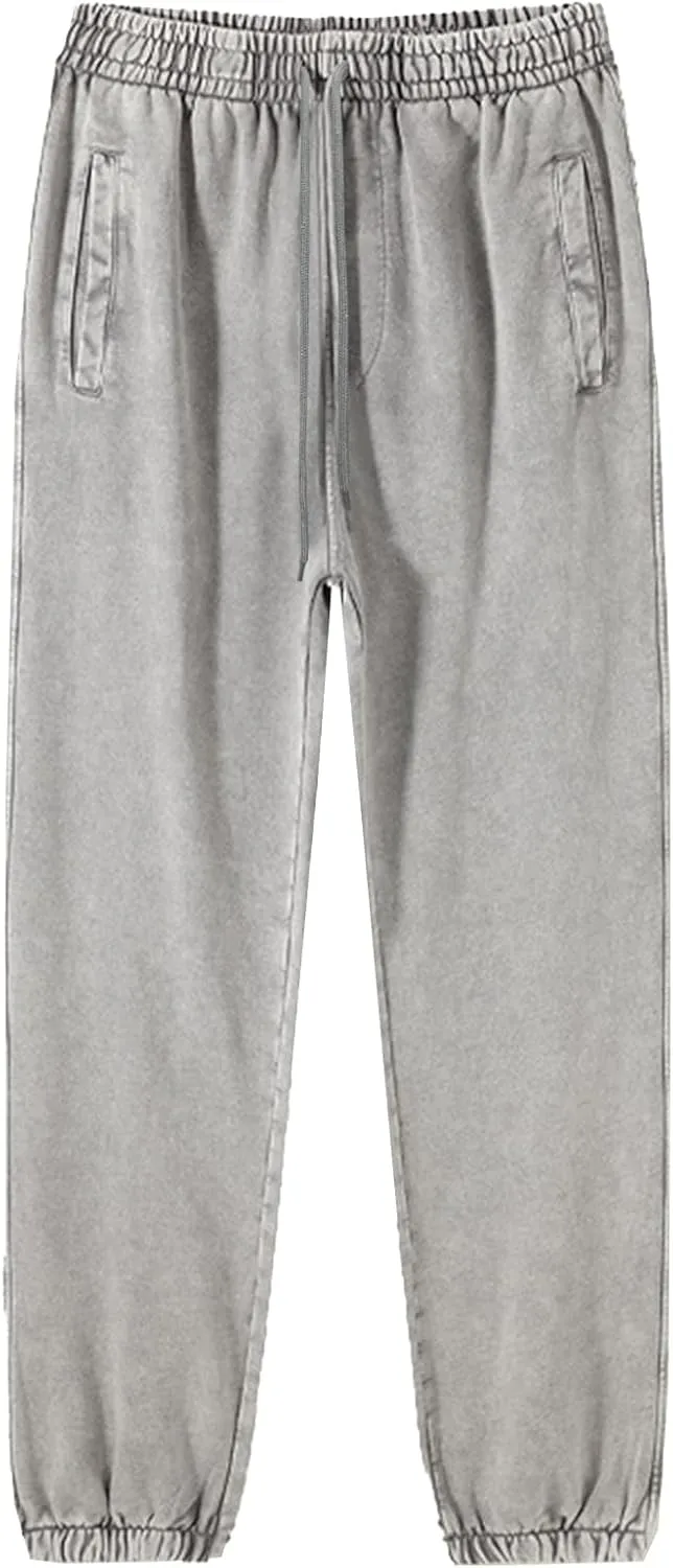 Oymyakon Men's Acid Wash Sweatpants Elastic Waist Drawstring Sweat Pants Cotton Athletic Jogger Long Pants with Pockets