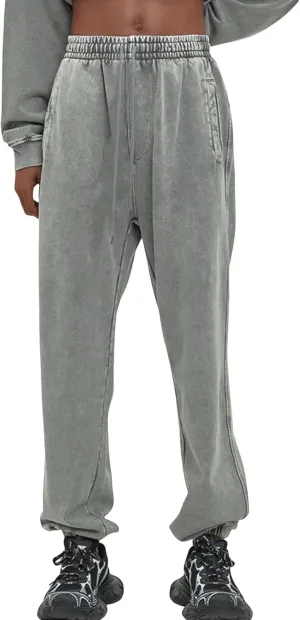 Oymyakon Men's Acid Wash Sweatpants Elastic Waist Drawstring Sweat Pants Cotton Athletic Jogger Long Pants with Pockets