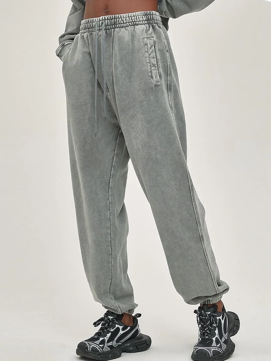 Oymyakon Men's Acid Wash Sweatpants Elastic Waist Drawstring Sweat Pants Cotton Athletic Jogger Long Pants with Pockets