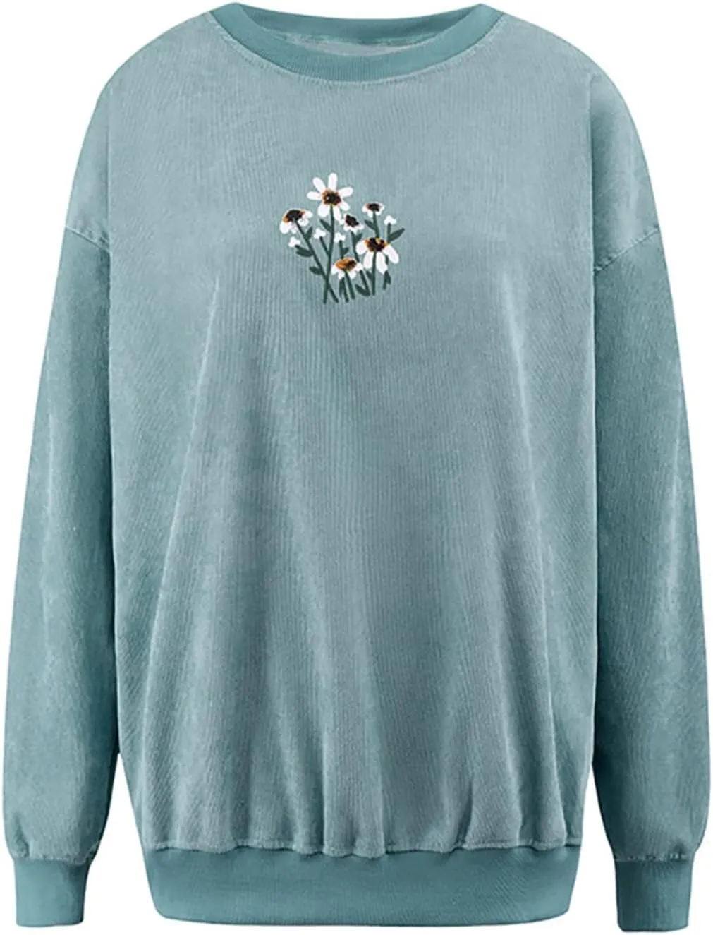 PGOJUNI Crewneck Sweatshirts for Teen Girls, Womens Sweatshirt Loose Waffle Daisy Graphic Casual Long Sleeve Basic Blouse