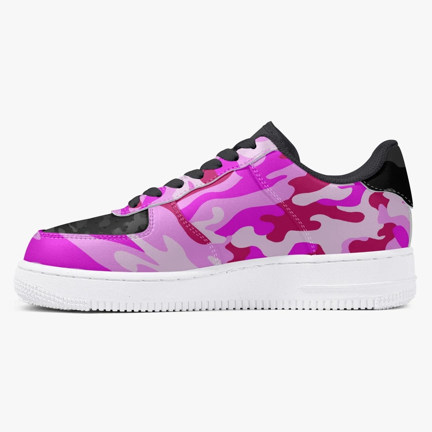 Pink Camo with Black Camo accents - Low-Top Leather Sports Sneakers