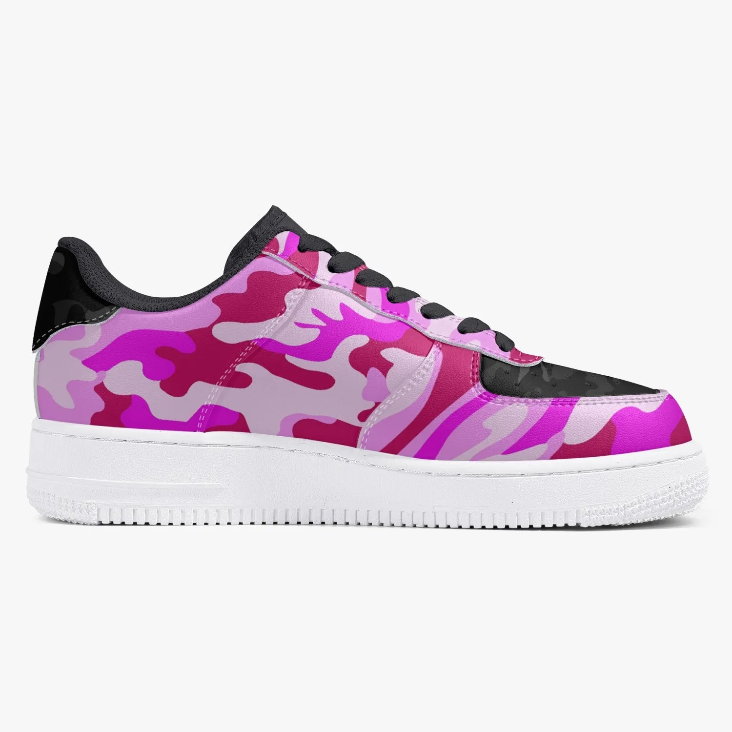Pink Camo with Black Camo accents - Low-Top Leather Sports Sneakers
