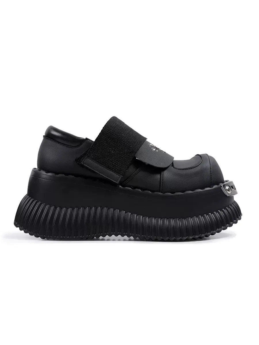Platform Metal Velcro Shoes Punk Leather Cross