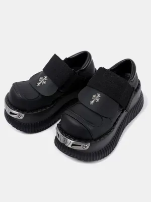 Platform Metal Velcro Shoes Punk Leather Cross