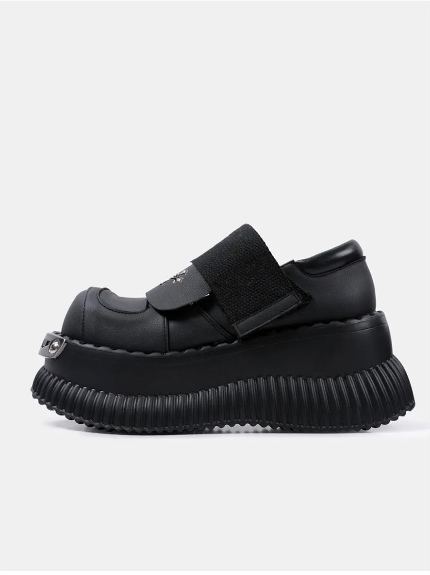 Platform Metal Velcro Shoes Punk Leather Cross