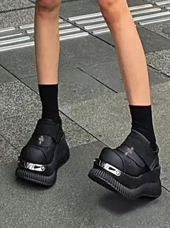 Platform Metal Velcro Shoes Punk Leather Cross