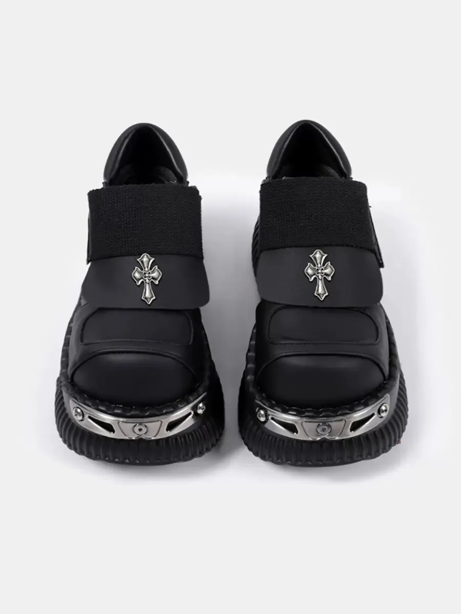 Platform Metal Velcro Shoes Punk Leather Cross