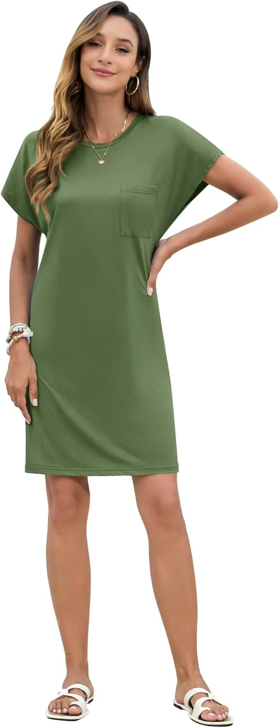 PLOKNRD Women's Casual Dress Summer Short Sleeve Crewneck Tshirt Shift Dress Outfits 2025