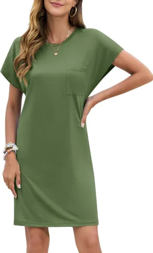 PLOKNRD Women's Casual Dress Summer Short Sleeve Crewneck Tshirt Shift Dress Outfits 2025