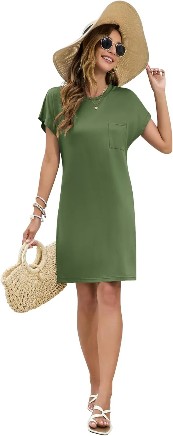 PLOKNRD Women's Casual Dress Summer Short Sleeve Crewneck Tshirt Shift Dress Outfits 2025