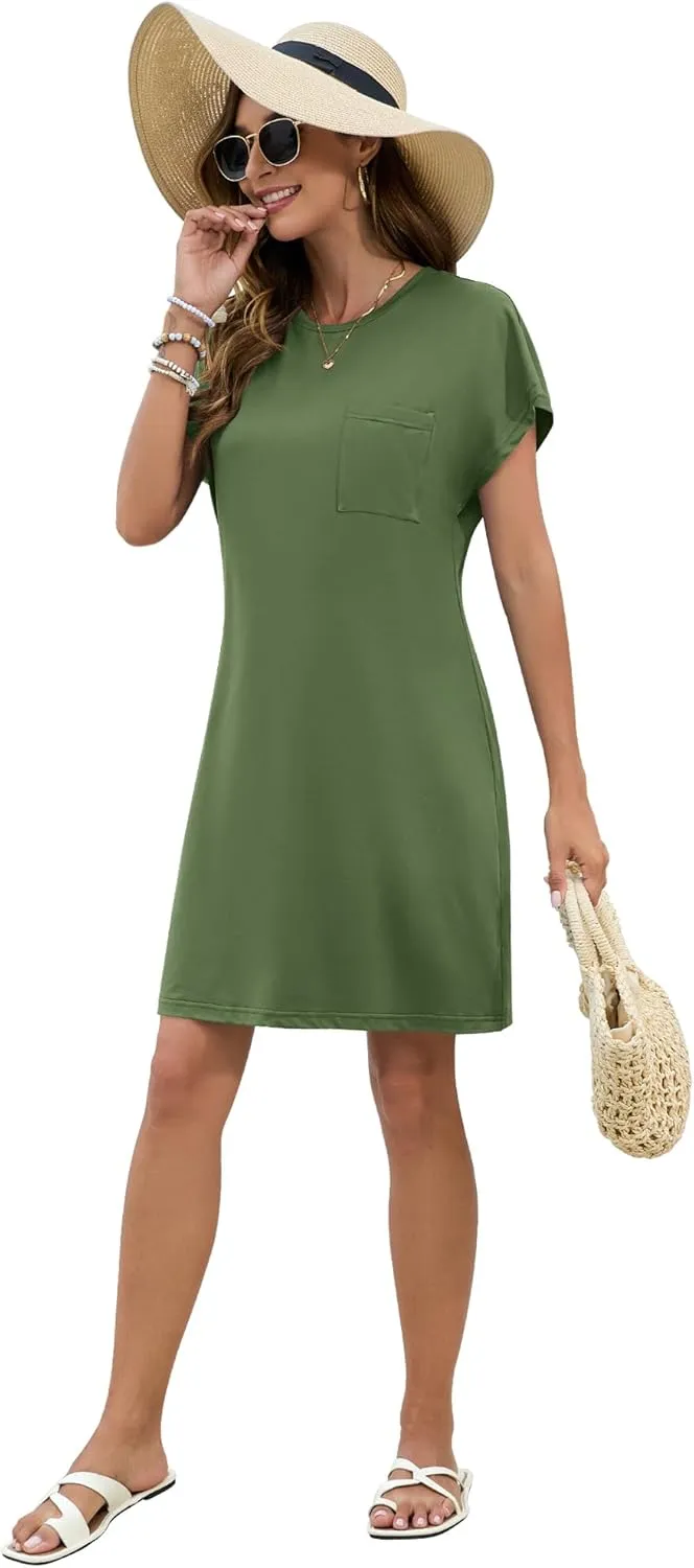 PLOKNRD Women's Casual Dress Summer Short Sleeve Crewneck Tshirt Shift Dress Outfits 2025