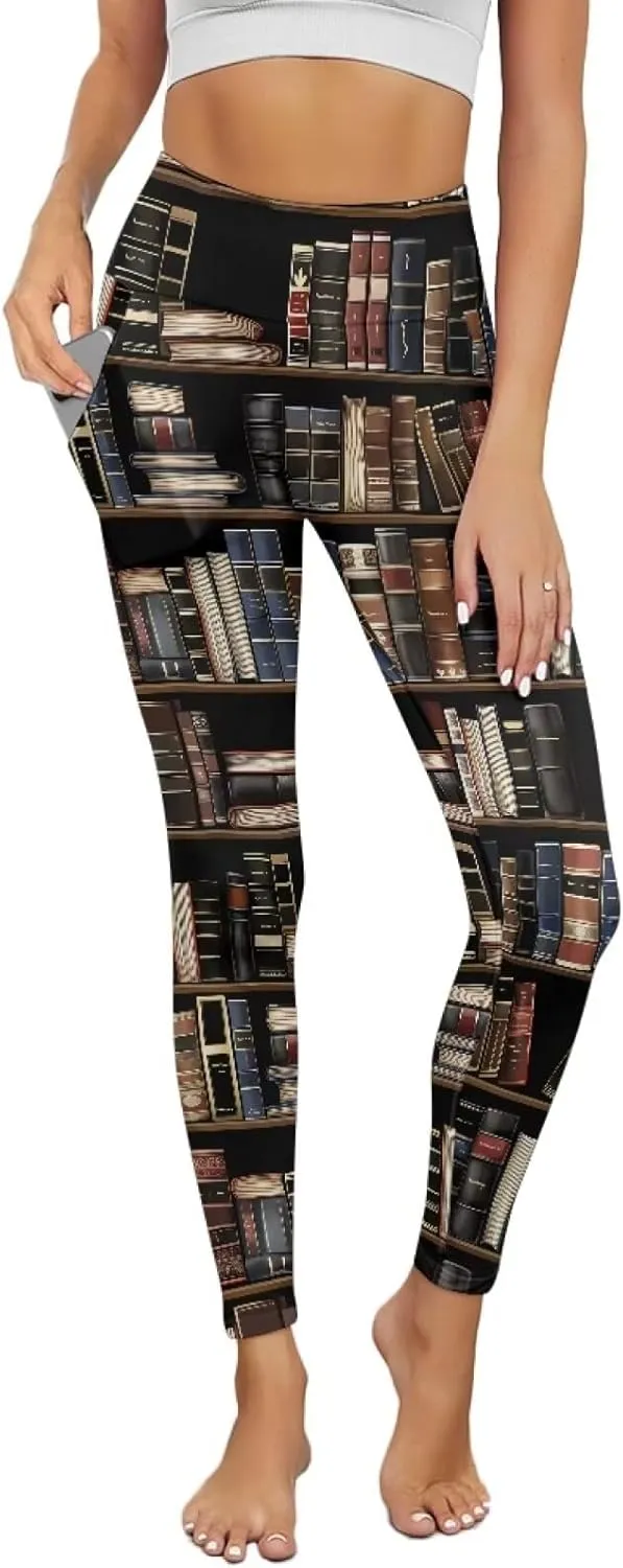 POLERO Womens Leggings Cute Yoga Pants with Pockets Tummy Control Casual High Waist Leggings XS-3XL
