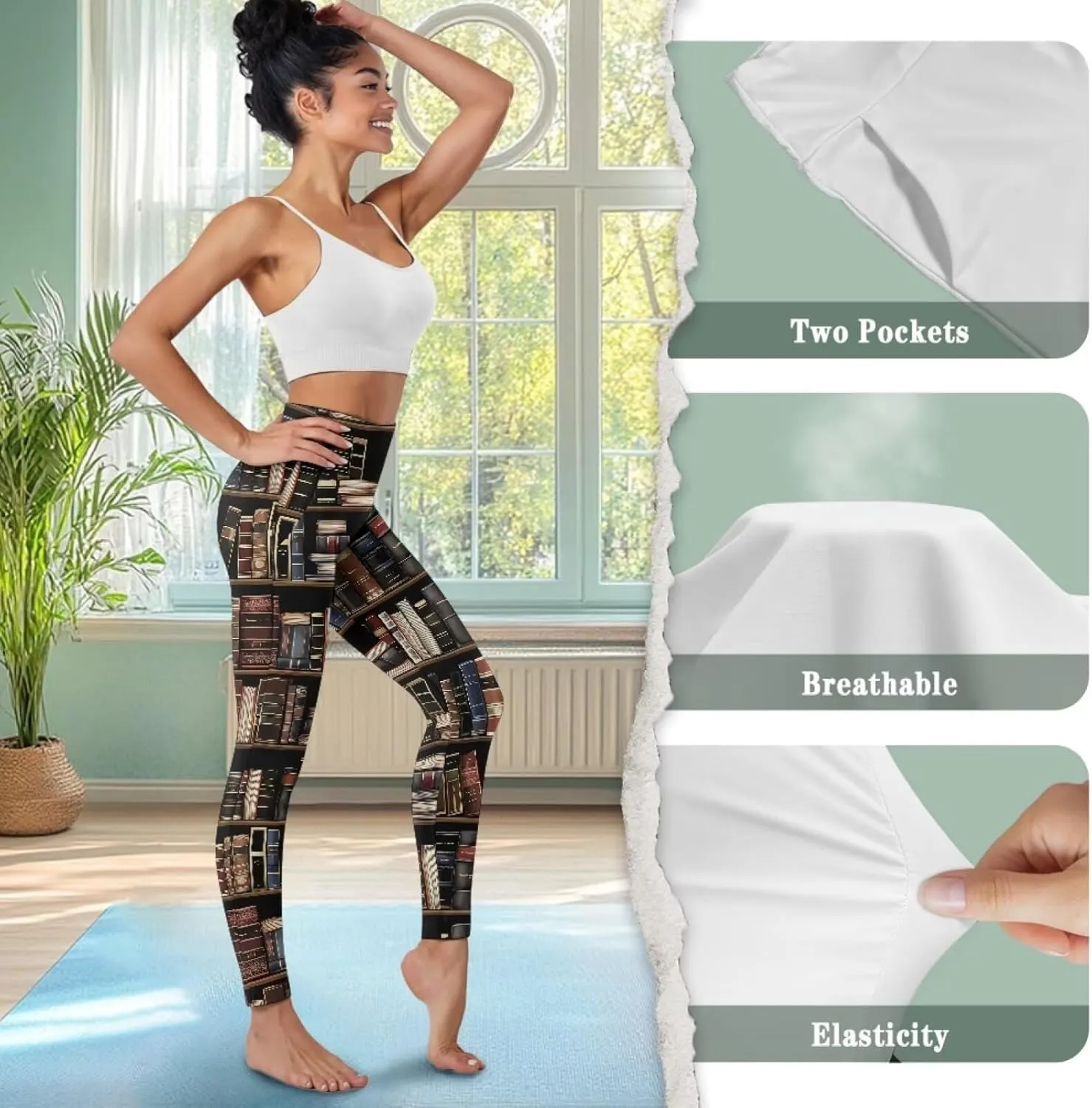 POLERO Womens Leggings Cute Yoga Pants with Pockets Tummy Control Casual High Waist Leggings XS-3XL