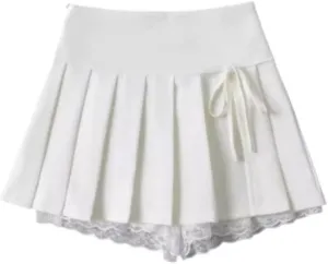 Preppy Skirt Mini Skirt for Women Y2k Skirt Black Short Preppy Clothe Pleated Mini Skirts Lace