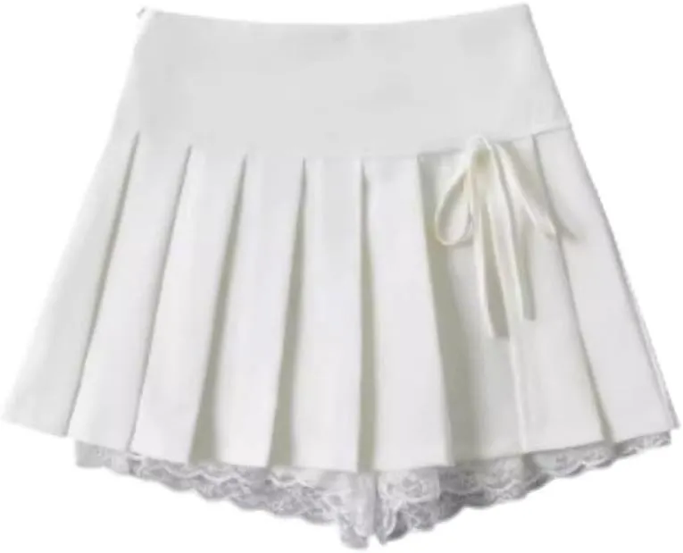 Preppy Skirt Mini Skirt for Women Y2k Skirt Black Short Preppy Clothe Pleated Mini Skirts Lace