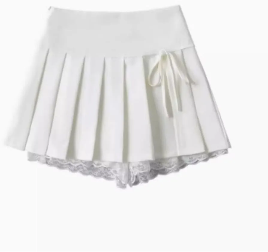 Preppy Skirt Mini Skirt for Women Y2k Skirt Black Short Preppy Clothe Pleated Mini Skirts Lace