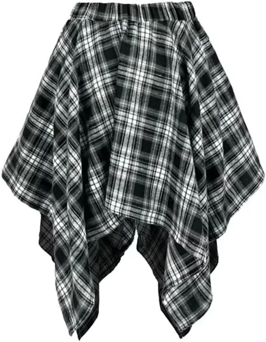 RAMOUG Summer Knot Skirts for Women Plaid Asymmetrical Hem High Waist Y2K Mini Short Skirt
