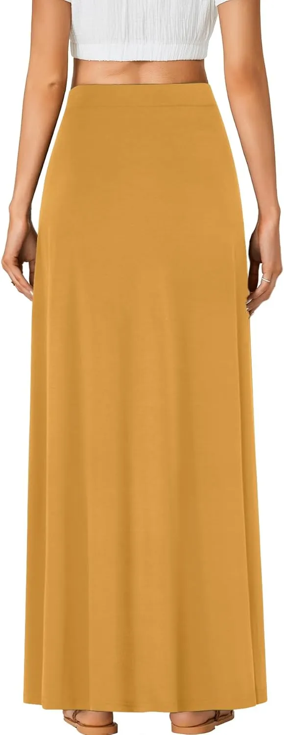 Rooscier Women's High Waist Button Front A-Line Long Maxi Skirt with Pockets