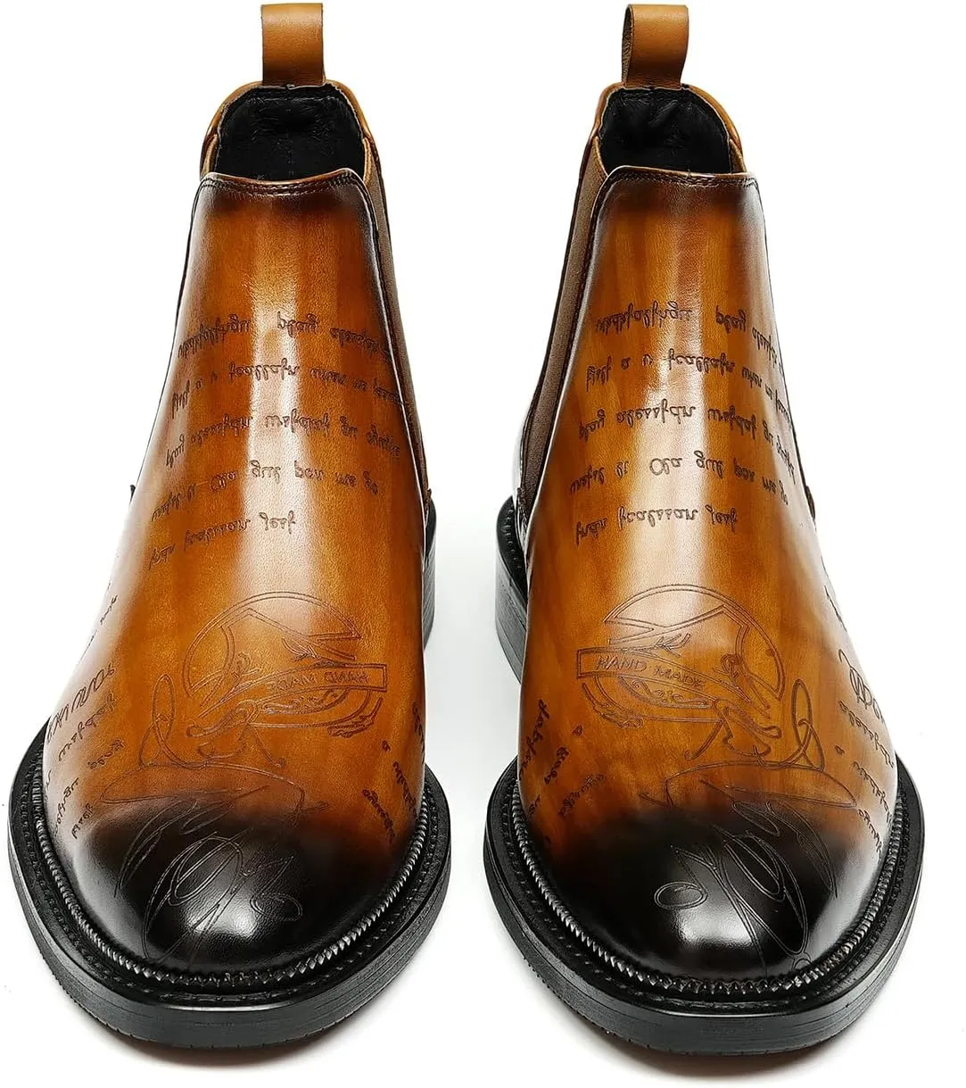 Santimon Men's Genuine Leather Pionted Toe Chelsea Boots Dress Formal Winter Warm Cotton Ankle Brogues Boots