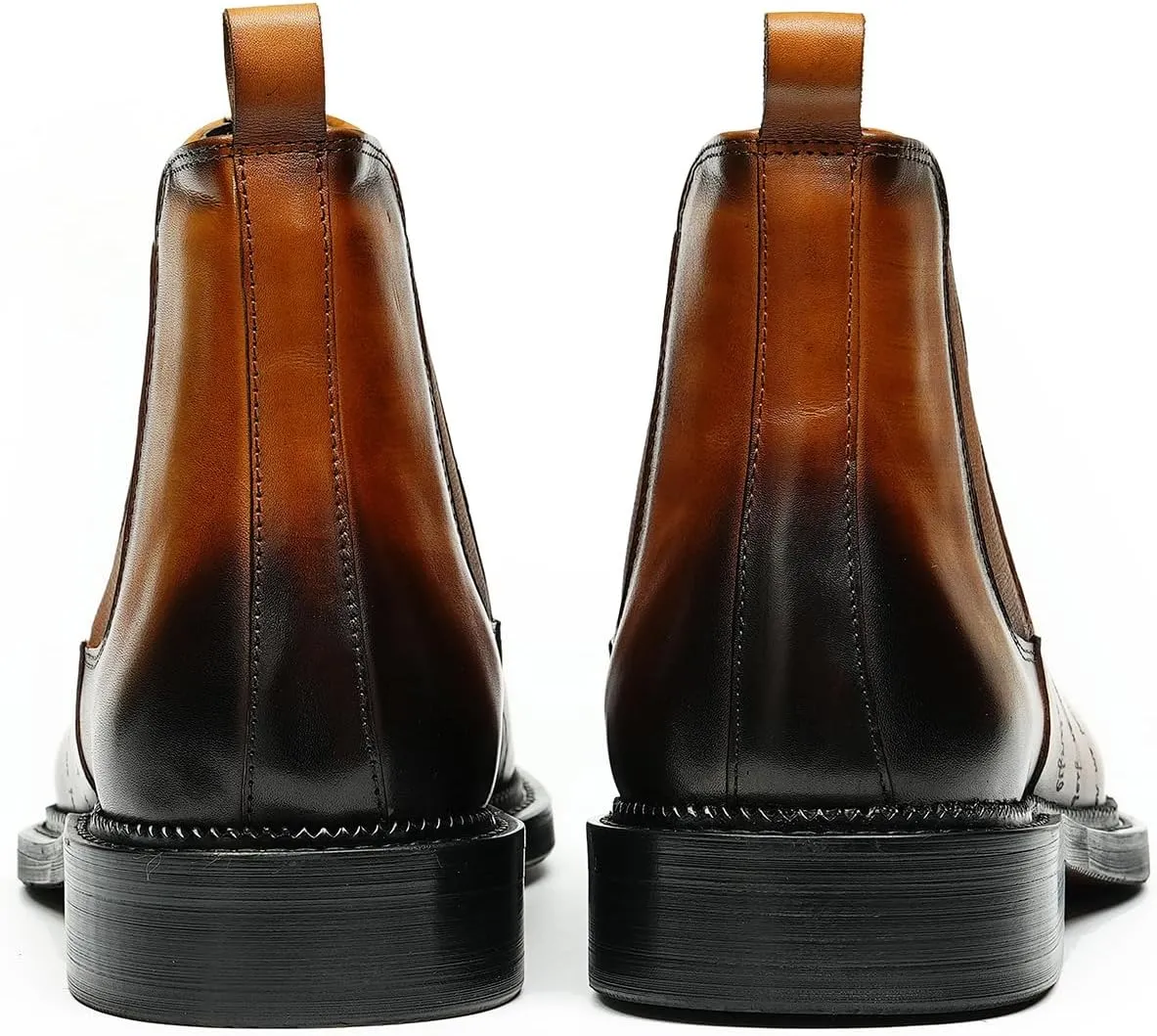 Santimon Men's Genuine Leather Pionted Toe Chelsea Boots Dress Formal Winter Warm Cotton Ankle Brogues Boots