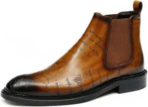 Santimon Men's Genuine Leather Pionted Toe Chelsea Boots Dress Formal Winter Warm Cotton Ankle Brogues Boots