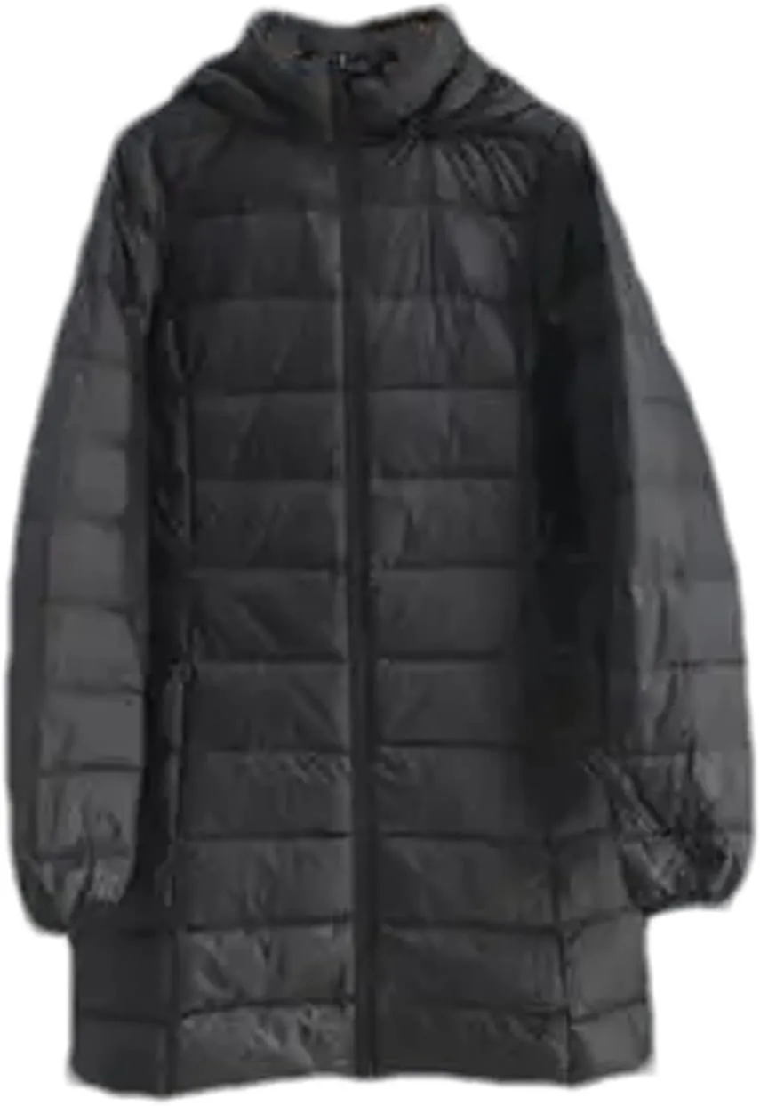 SaoBiiu Women Thin Ultra Light Hooded Down Jacket Winter Long Warm Puffer Jacket Hat Detachable