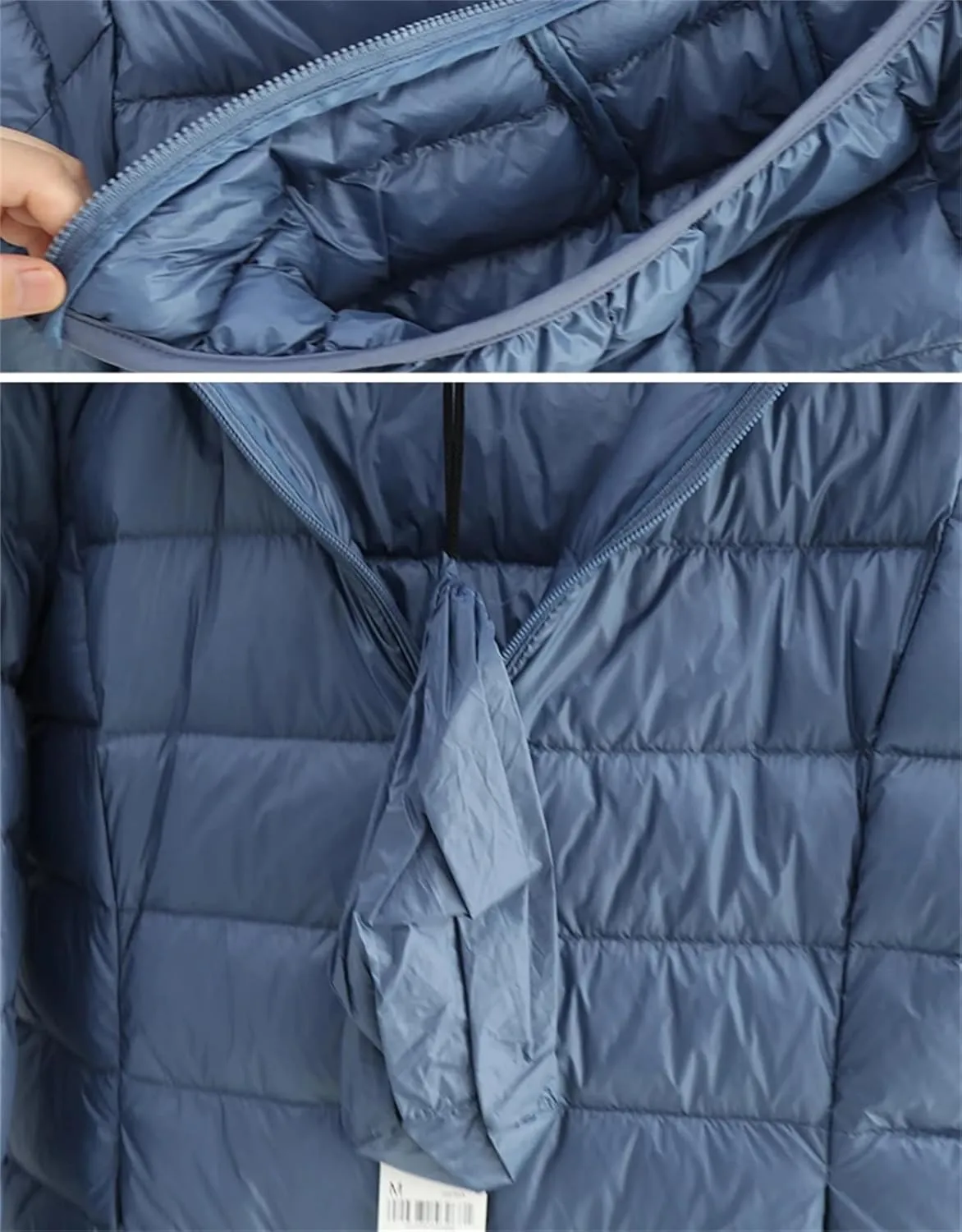 SaoBiiu Women Thin Ultra Light Hooded Down Jacket Winter Long Warm Puffer Jacket Hat Detachable