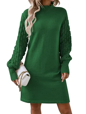 Sovoyontee Women's 2024 Fall Long Sleeve Mock Neck Sweater Dress Casual Loose Ribbed Knit Mini Short Pullover Dresses