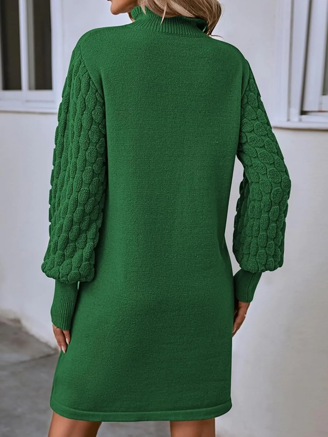 Sovoyontee Women's 2024 Fall Long Sleeve Mock Neck Sweater Dress Casual Loose Ribbed Knit Mini Short Pullover Dresses