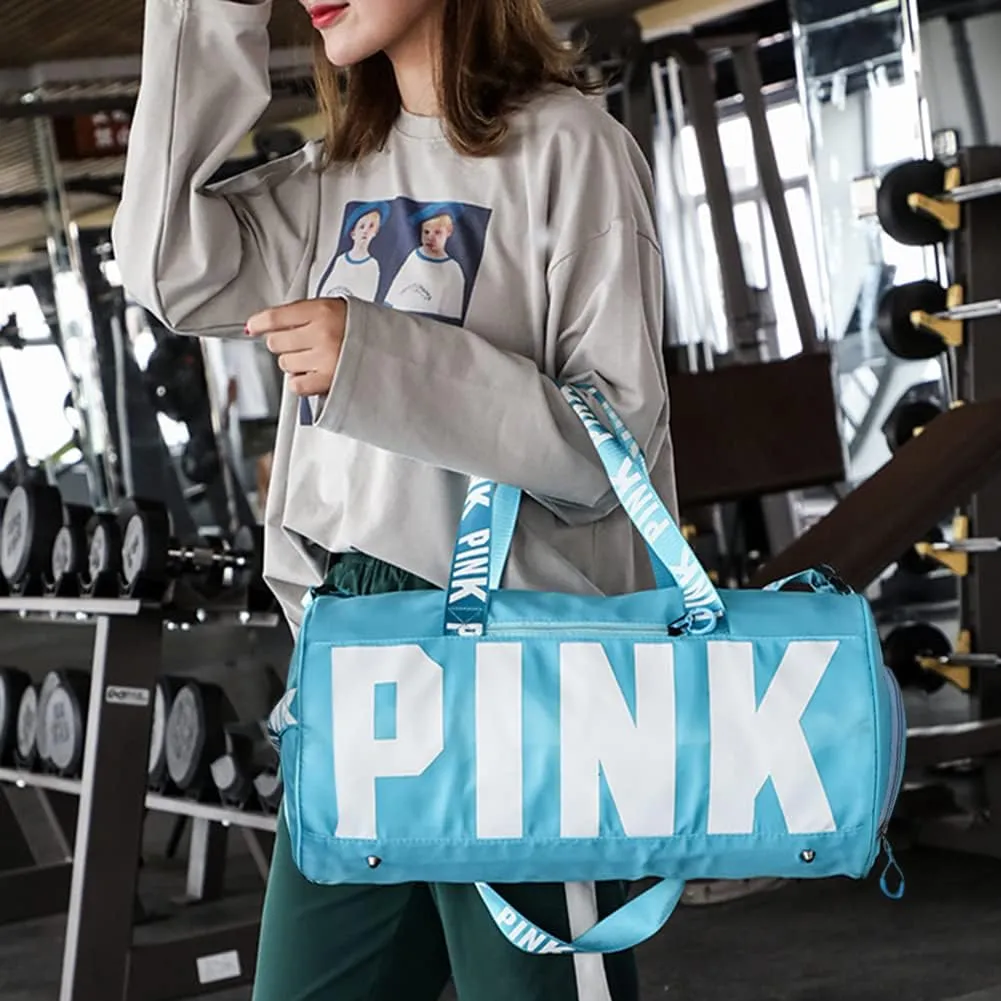 Sports Gym Bag, Travel Duffle Bag with PINK printing, Shoulder Tote Bags Weekend Bags for Workouts, Travel, Hiking, Perfect for Mom's Gifts