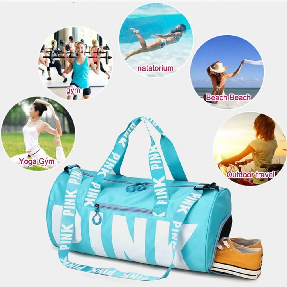 Sports Gym Bag, Travel Duffle Bag with PINK printing, Shoulder Tote Bags Weekend Bags for Workouts, Travel, Hiking, Perfect for Mom's Gifts