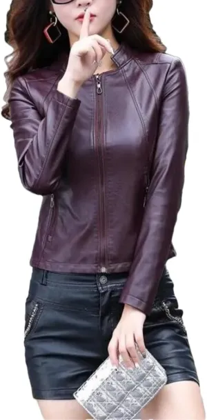 Spring Leather Jacket Women Casual Leather Outerwear Women's Moto Biker Zipper Jackets