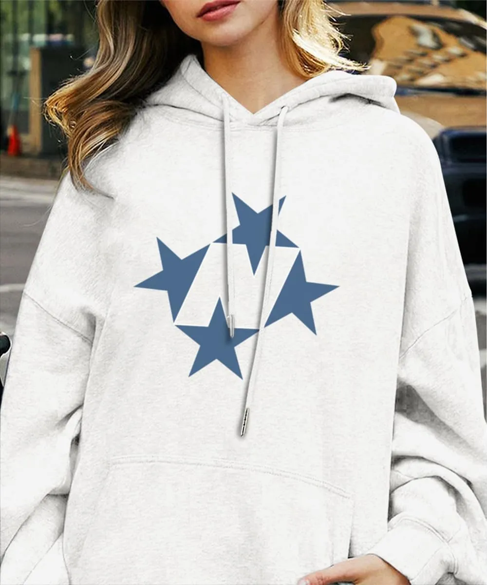 Star Graphic Hoodies For Women Vintage Aesthetic Streetwear Sweatshirt With Pockets Retro Printed Fleece Pullover