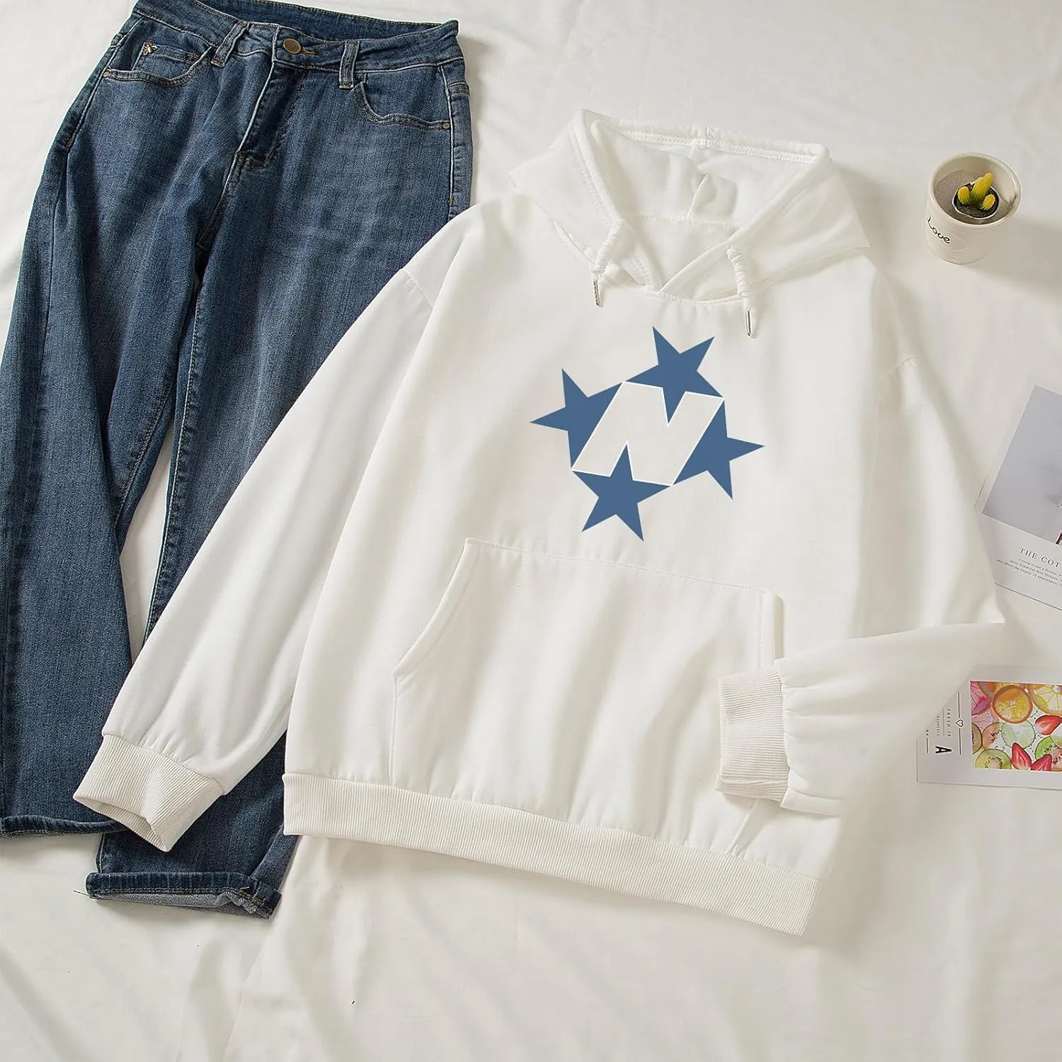 Star Graphic Hoodies For Women Vintage Aesthetic Streetwear Sweatshirt With Pockets Retro Printed Fleece Pullover