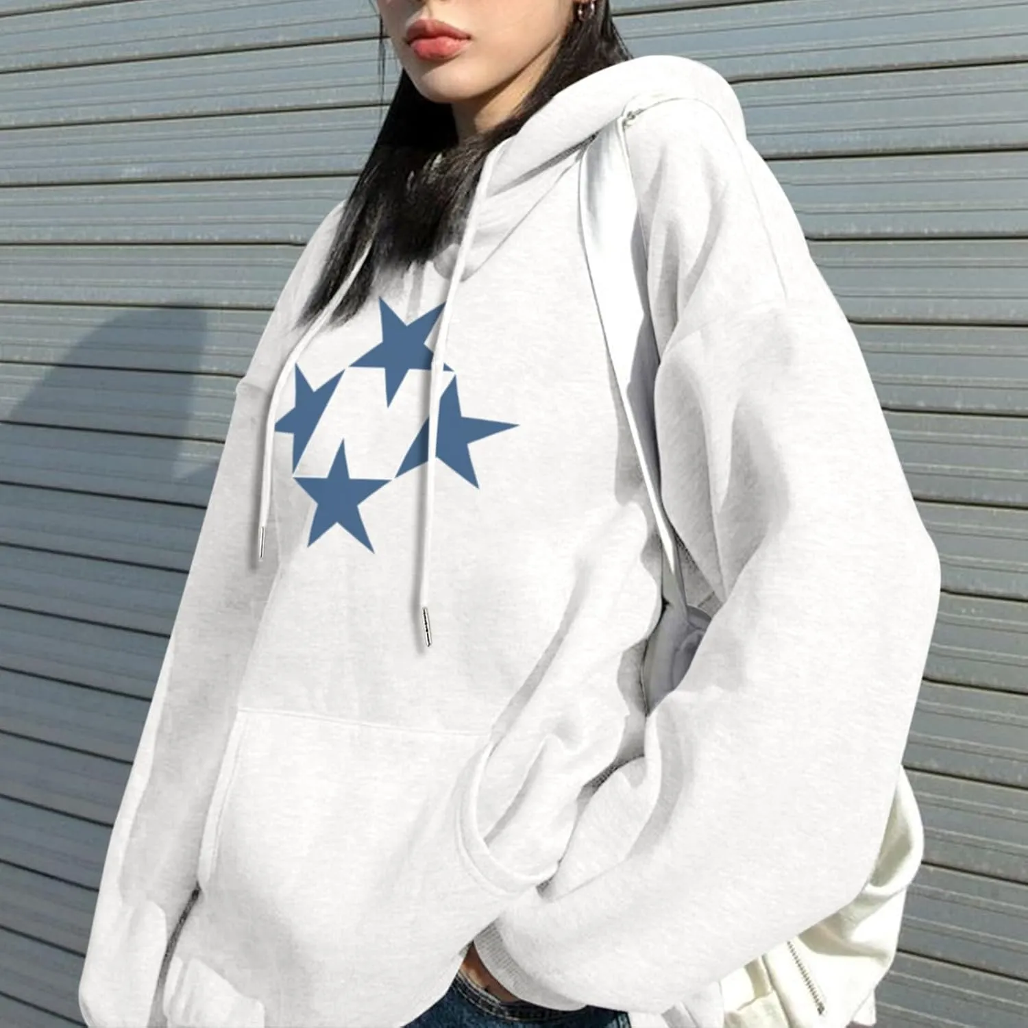 Star Graphic Hoodies For Women Vintage Aesthetic Streetwear Sweatshirt With Pockets Retro Printed Fleece Pullover