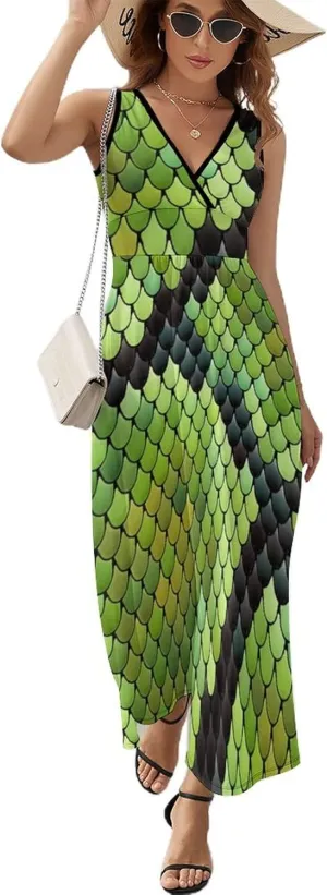 Summer Casual Tunic Dress V-Neck Sleeveless Fitted Beach Swing Dress