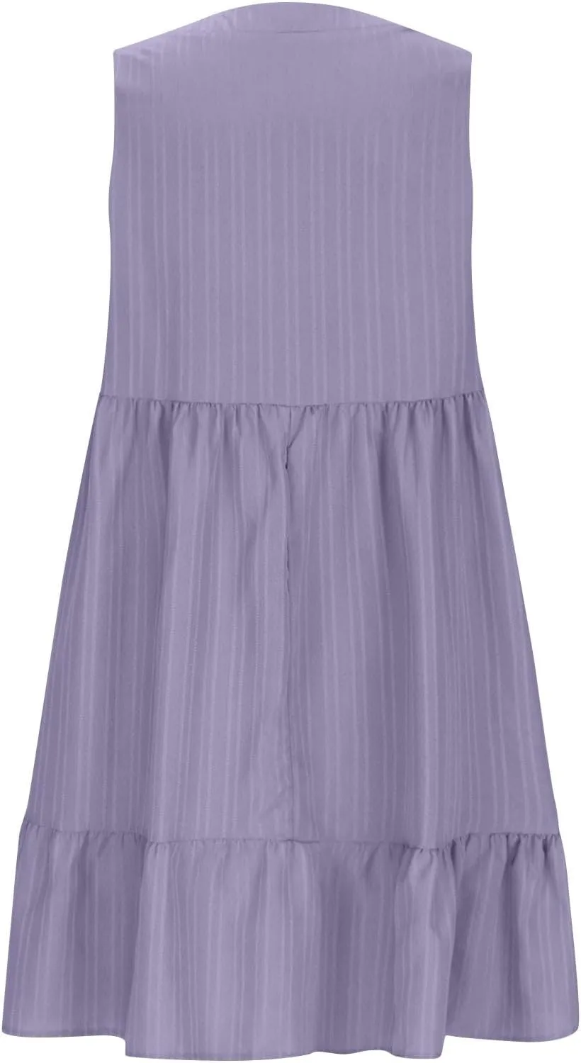 Summer Dresses for Women 2025 Vacation Sleeveless V Neck Dress Loose Summer Pleated Swing Flowy Sundress