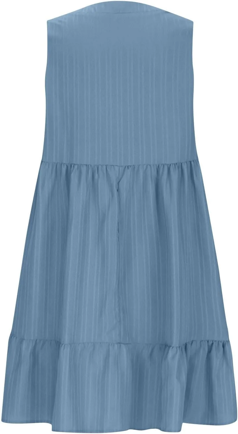 Summer Dresses for Women 2025 Vacation Sleeveless V Neck Dress Loose Summer Pleated Swing Flowy Sundress