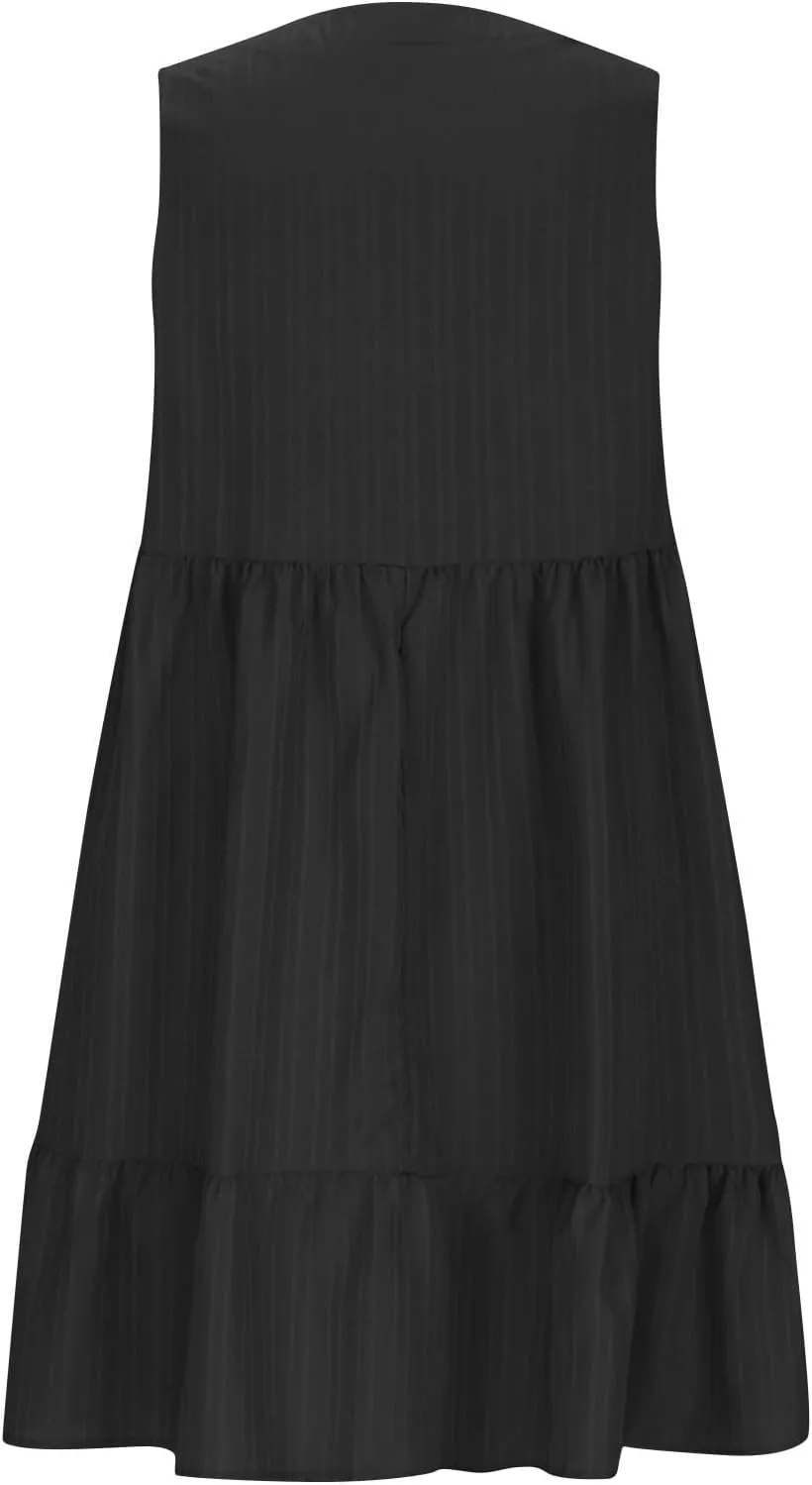 Summer Dresses for Women 2025 Vacation Sleeveless V Neck Dress Loose Summer Pleated Swing Flowy Sundress