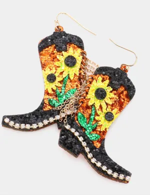 Sunflower Cowboy Boots Earrings